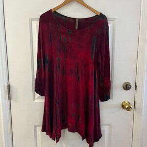 Pure Intent Woman's Plus-size Red Tie-Dye Boho/Bohemian Tunic Sz 1X
